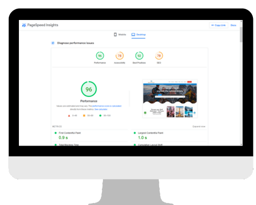 Google PageSpeed score of 96 for a website we built